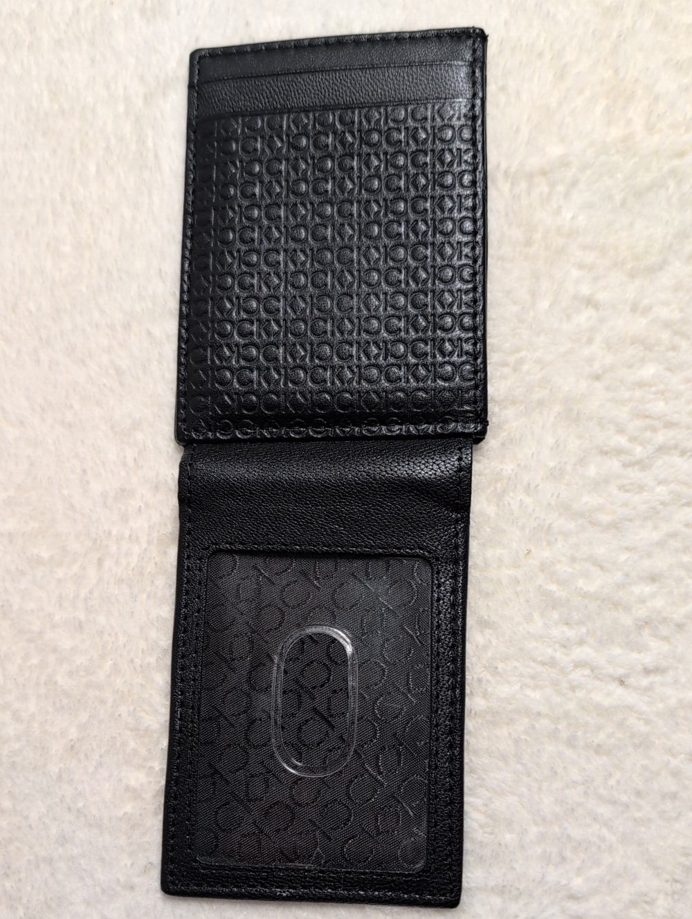 Calvin Klein Men's Black Embossed Genuine Leather Card Holder Wallet